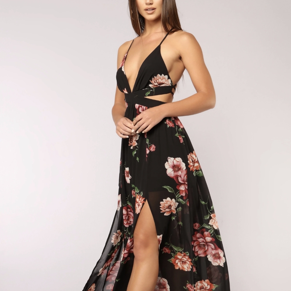 Lunai Maxi Dress -  Black Floral